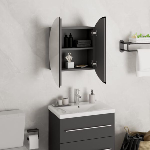 vidaXL Bathroom Cabinet Grey Engineered wood, glass, PVC, copper Small