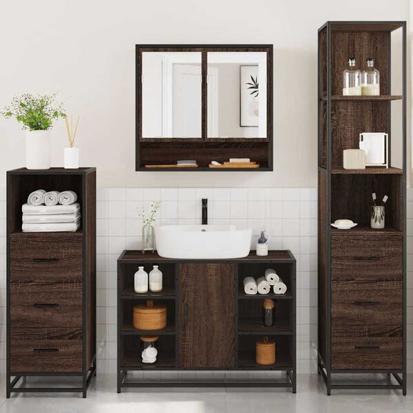 vidaXL Bathroom Furniture Set Brown Oak Engineered wood, Metal