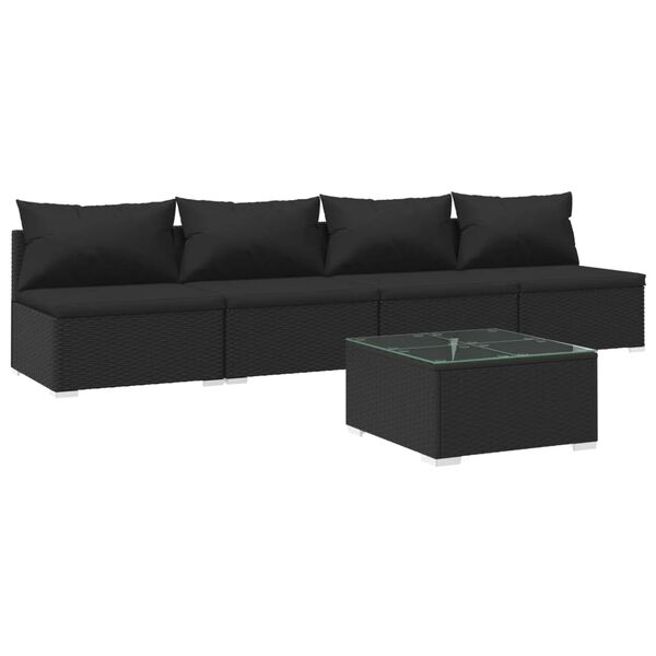 vidaXL Garden Lounge Set Black PE Rattan Medium Modular