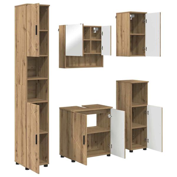 vidaXL Bathroom Furniture Set Wall-mounted with Door 5 pcs Artisan Oak