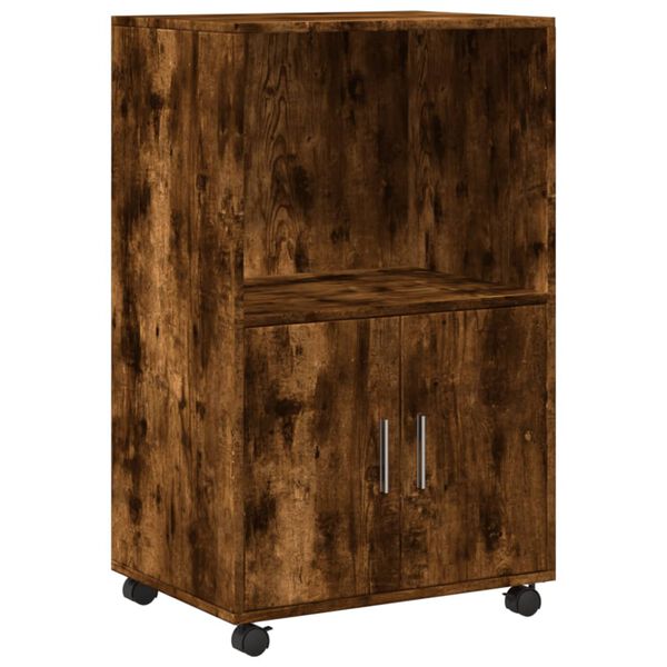 vidaXL Rolling Cabinet Smoked Oak Engineered Wood 21.7x15.7x35.8 in