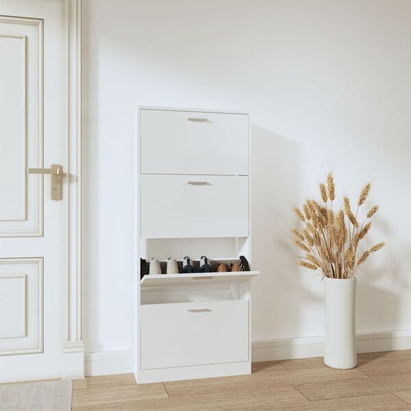vidaXL Shoe Cabinet High gloss white Engineered wood Tall, Narrow