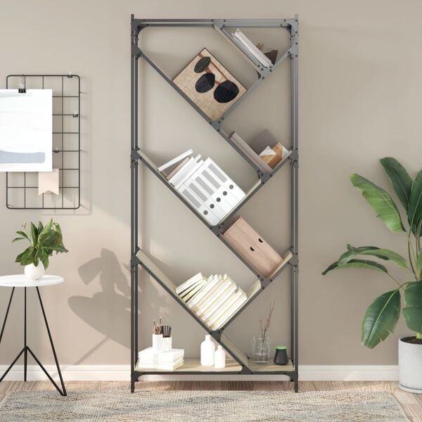 vidaXL Bookcase Sonoma oak Engineered wood & metal Tall Bookshelf