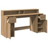 vidaXL Desk with LED Lights Artisian Oak 63.0x21.7x35.8" Engineered Wood
