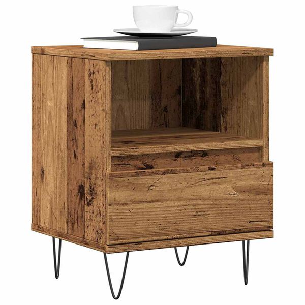 vidaXL Bedside Cabinet Old wood Engineered wood, metal 15.7x13.8x19.7 in