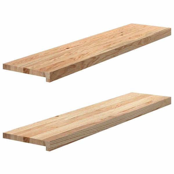 vidaXL Stair Tread Set of 2 Natural Oak Solid Oak Wood 43.3 x 9.8 in