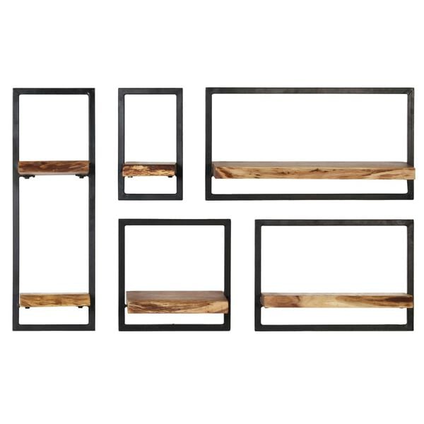vidaXL Wall Shelf Set Set of 5 Acacia wood brown and black