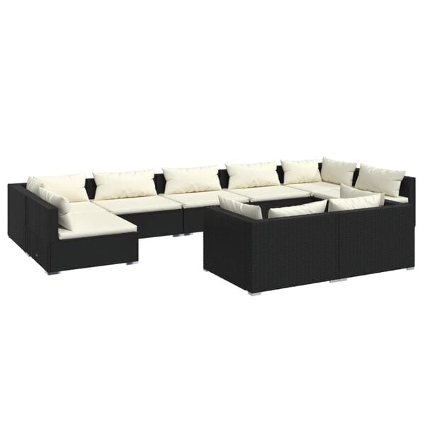 vidaXL Garden Lounge Set Black PE rattan, powder-coated steel Large