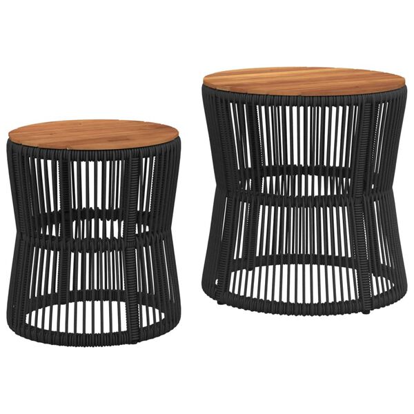 vidaXL Garden Side Table Black and brown PE rattan 2 pcs Stackable