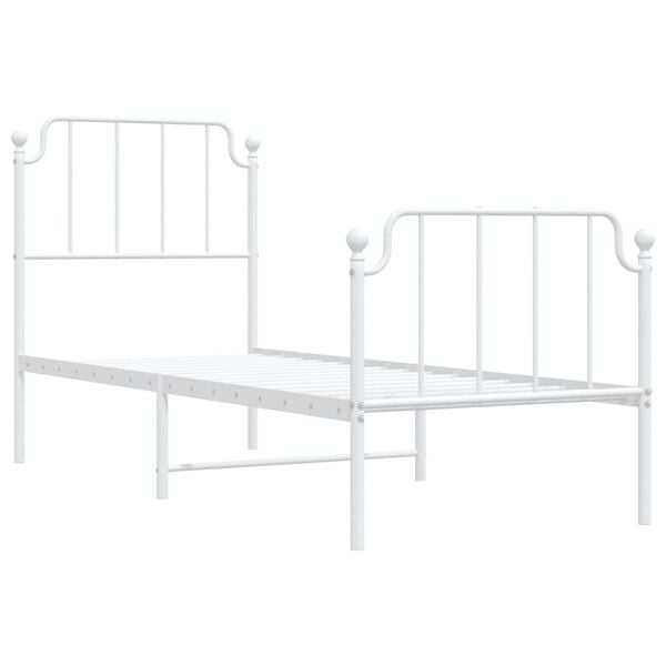 vidaXL Metal Bed Frame without Mattress with Footboard&nbsp;White 31.5"x78.7"