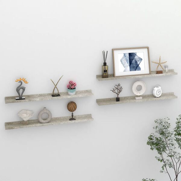 vidaXL Wall Shelf Set of 4 Concrete Gray MDF 31.5 x 3.5 x 1.2 in
