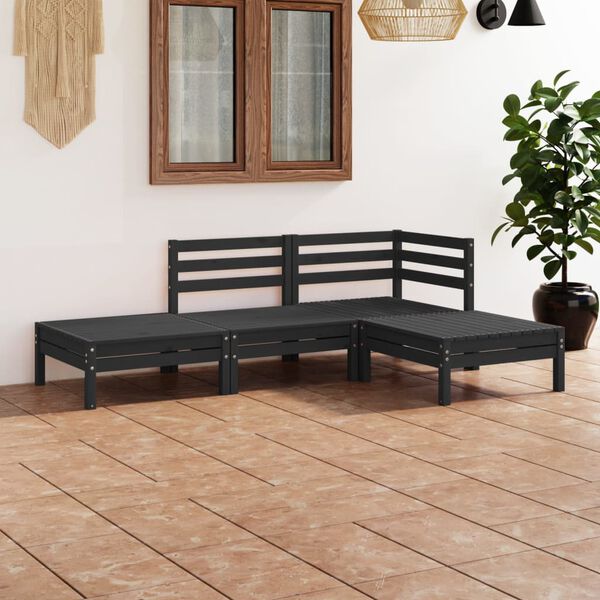 vidaXL Garden Lounge Set Black Solid pinewood Standard Modular