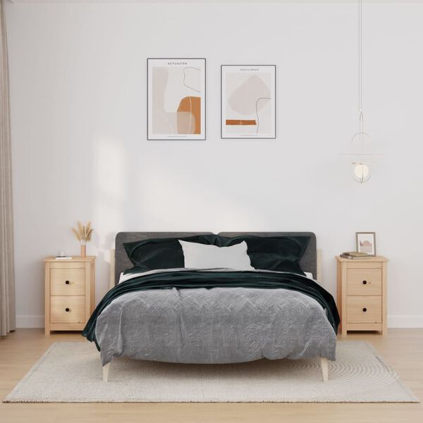 vidaXL Bedside Cabinet Set of 2 Solid pinewood 15.7x13.8x24.2 in