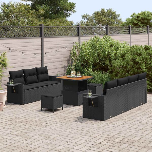 vidaXL Garden Sofa Set with Cushion with Storage Manual 10 pcs Black