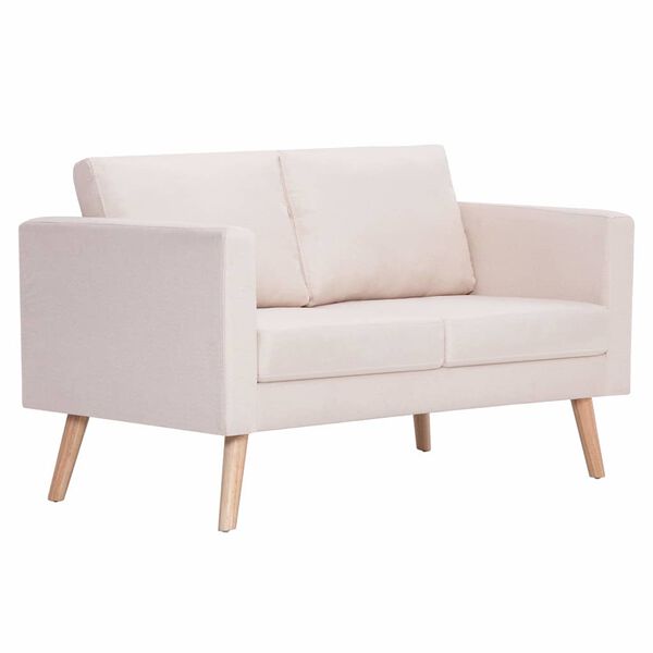 vidaXL Sofa Cream Polyester Fabric, Wooden Frame 2-Seater, Medium