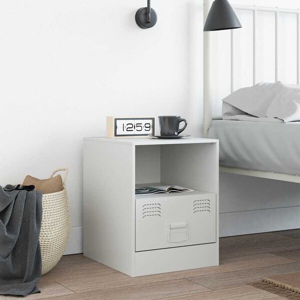 vidaXL Bedside Cabinet White Cold-rolled steel Small Bedside Cabinet