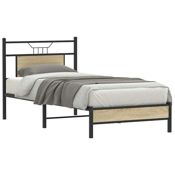 vidaXL Bed Frame Sonoma Oak Engineered wood and steel Twin Bed Frame