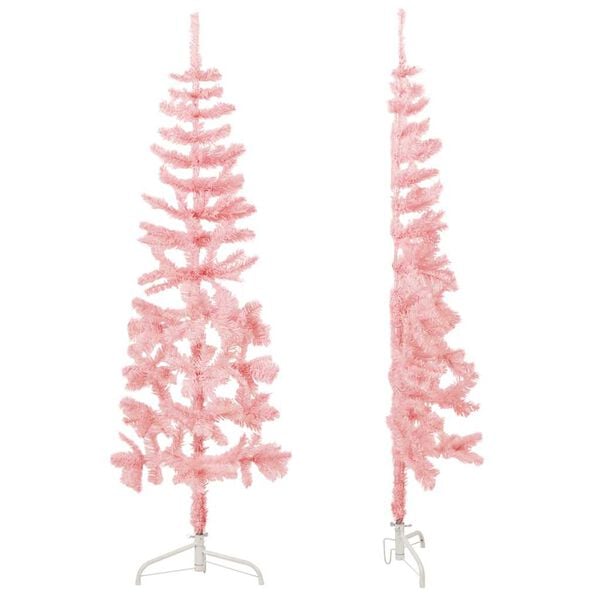 vidaXL Slim Artificial Half Christmas Tree Pink PVC, Steel Slim