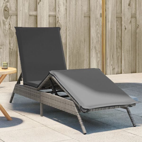 vidaXL Sun Lounger Grey PE rattan, powder-coated steel Large