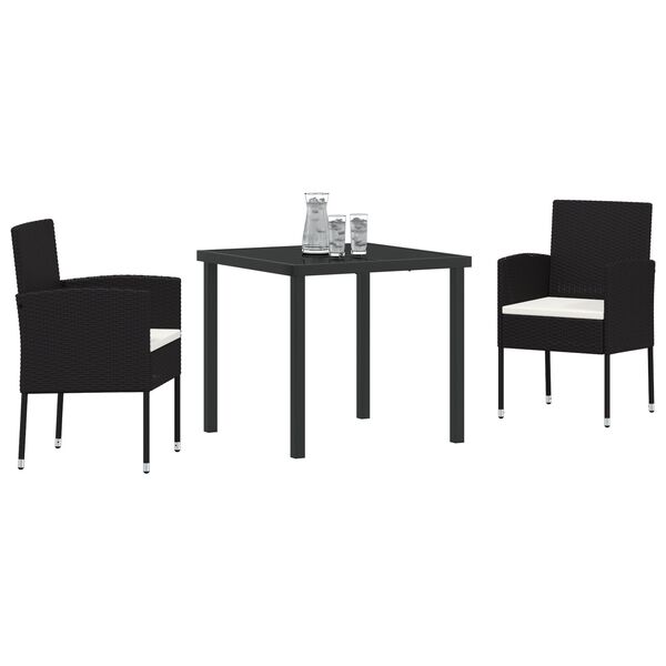 vidaXL Garden Dining Set with Cushion 7 pcs Black Poly Rattan