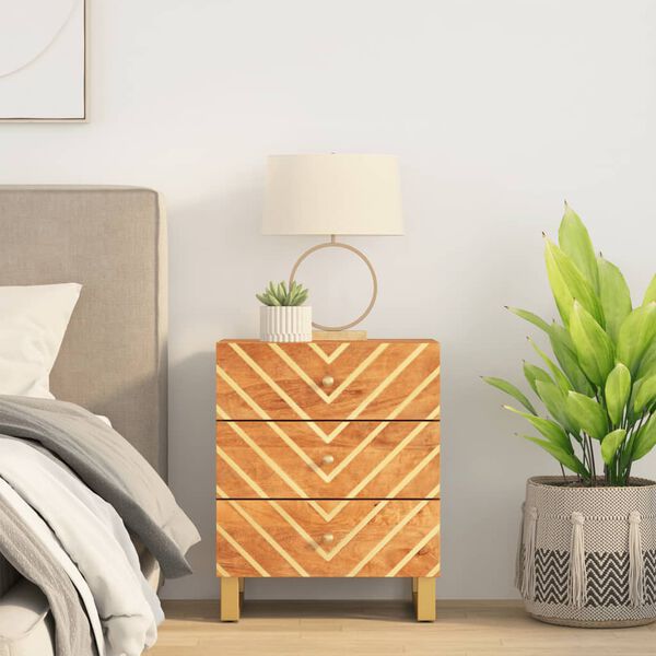 vidaXL Bedside Cabinet Brown and Black Solid Mango Wood, MDF, Iron Medium