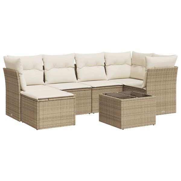 vidaXL Garden Sofa Set Beige PE Rattan, Powder-Coated Steel, Tempered Glass