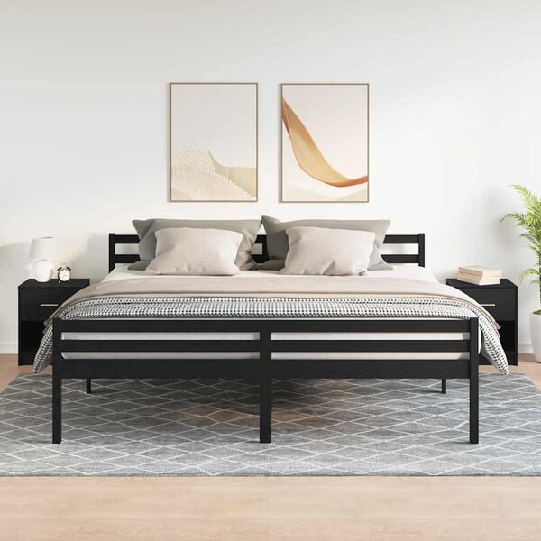 vidaXL Bedside Cabinet Set of 2 Black Engineered wood Standard