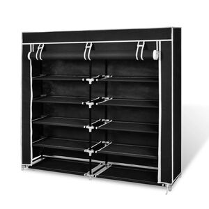 vidaXL Shoe Rack Black Powder-coated steel, Polyethylene fabric