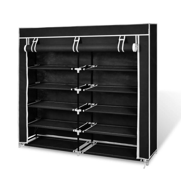 vidaXL Shoe Rack Black Powder-coated steel, Polyethylene fabric