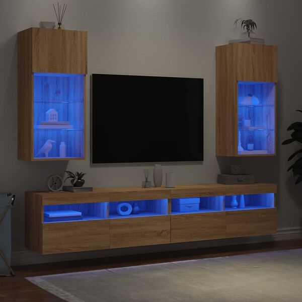 vidaXL TV Cabinet Set of 2 Sonoma Oak Engineered wood and glass