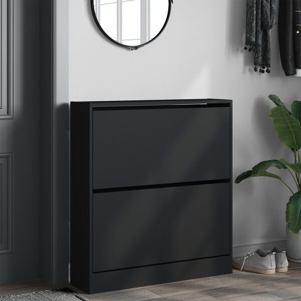 vidaXL Shoe Cabinet Black Engineered wood Compact Shoe Cabinet