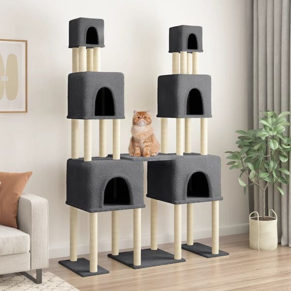 vidaXL Cat Tree Dark grey Engineered wood, plush, sisal Large