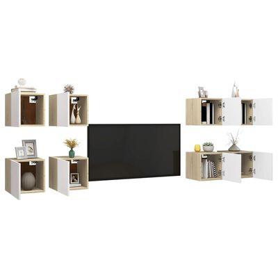 vidaXL Wall Mounted TV Cabinets 8pcs White and Sonoma Oak 12"x11.8"x11.8"