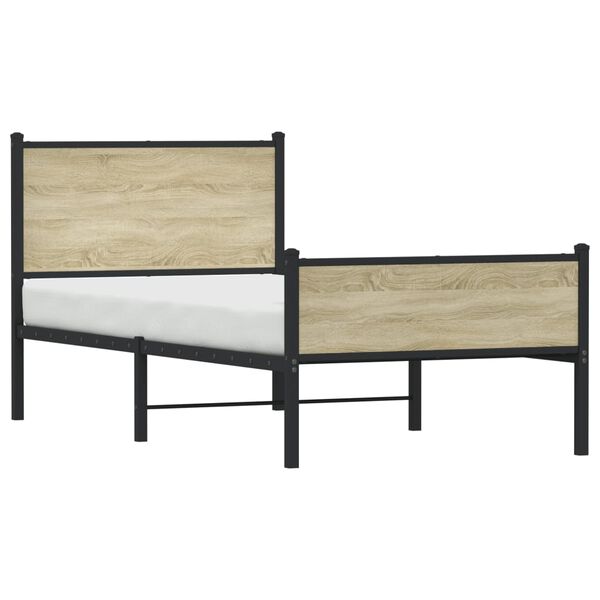 vidaXL Bed Frame Sonoma Oak Steel Twin Bed Frame Rectangular Modern