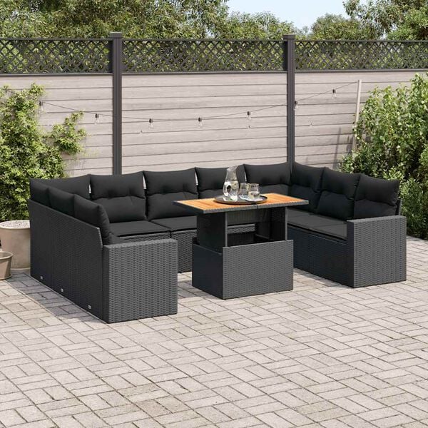 vidaXL Garden Sofa Set Black PE rattan Large Adjustable Armrests
