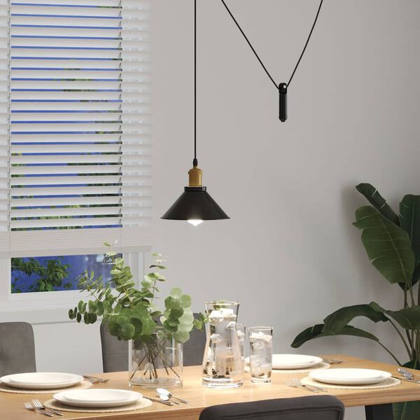 vidaXL Pendant Lamp Gloss black outside, White inside Metal Medium