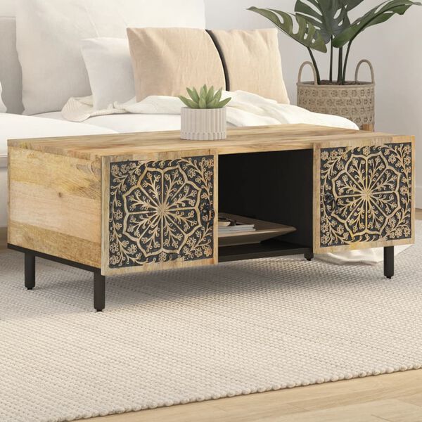 vidaXL Coffee Table Natural Solid mango wood, engineered wood, iron Medium