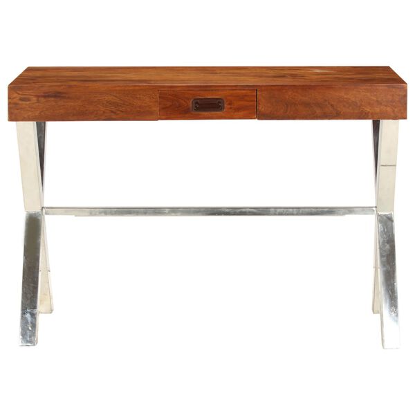 vidaXL Desk Brown top and silver legs Solid Acacia Wood, Powder-Coated Iron