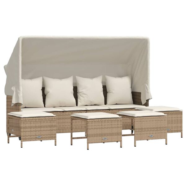 vidaXL Garden Sofa Set Beige PE rattan, powder-coated steel, polyester