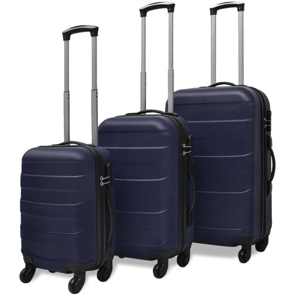 vidaXL Three Piece Hardcase Trolley Set Blue 17.9"/21.7"/26"