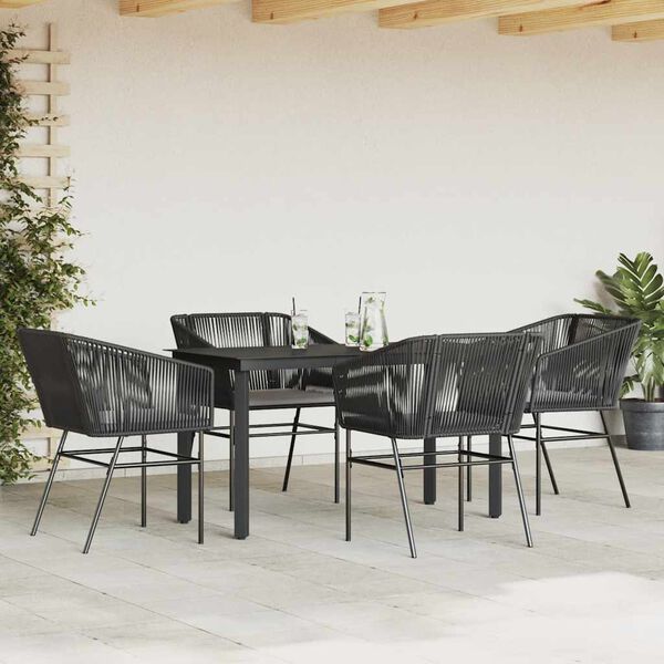 vidaXL Garden Dining Set Black Poly Rattan 5 Piece