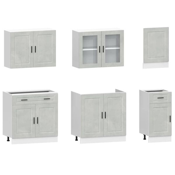 vidaXL Kitchen Cabinet Set Concrete Grey Engineered Wood & Glass