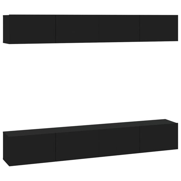 vidaXL Wall TV Cabinet Set of 4 Black Engineered Wood Drop-Down