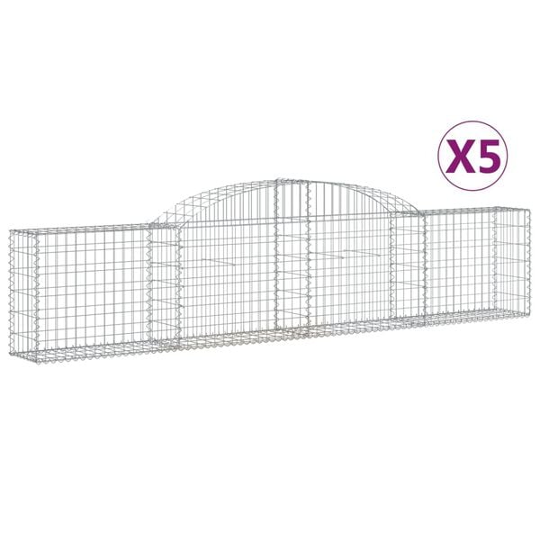 vidaXL Gabion Basket Set of 5 Silver Galvanized iron Large
