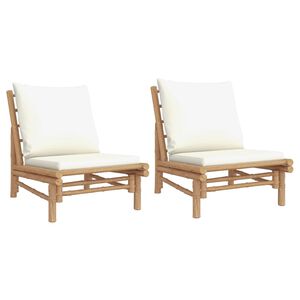vidaXL Garden Chair Bamboo with cream white cushions 23.6 x 33.9 x 28.9 in