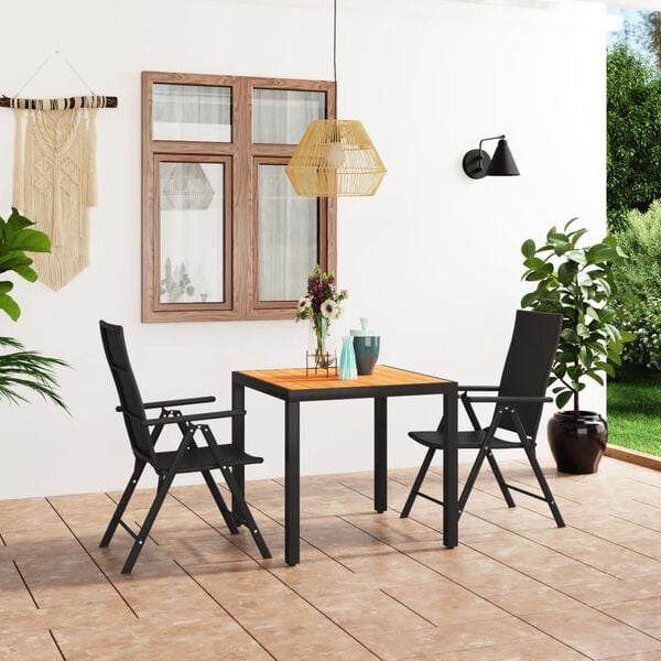 vidaXL Dining Set Black and Brown PE rattan, WPC, Aluminium Compact