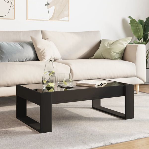 vidaXL Coffee Table Black Engineered wood, Glass 35.4 x 20.9 x 11.8 in