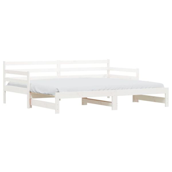 vidaXL Daybed With Trundle White Solid Pine Wood Twin