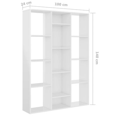 vidaXL Room Divider/Book Cabinet High Gloss White 39.4"x9.4"x55.1" Engineered Wood