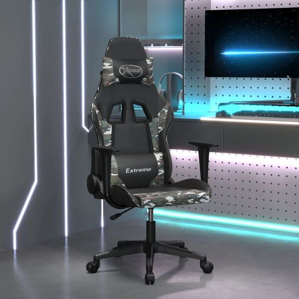 vidaXL Gaming Chair Black and Camouflage Faux Leather, Metal, Plywood, Foam